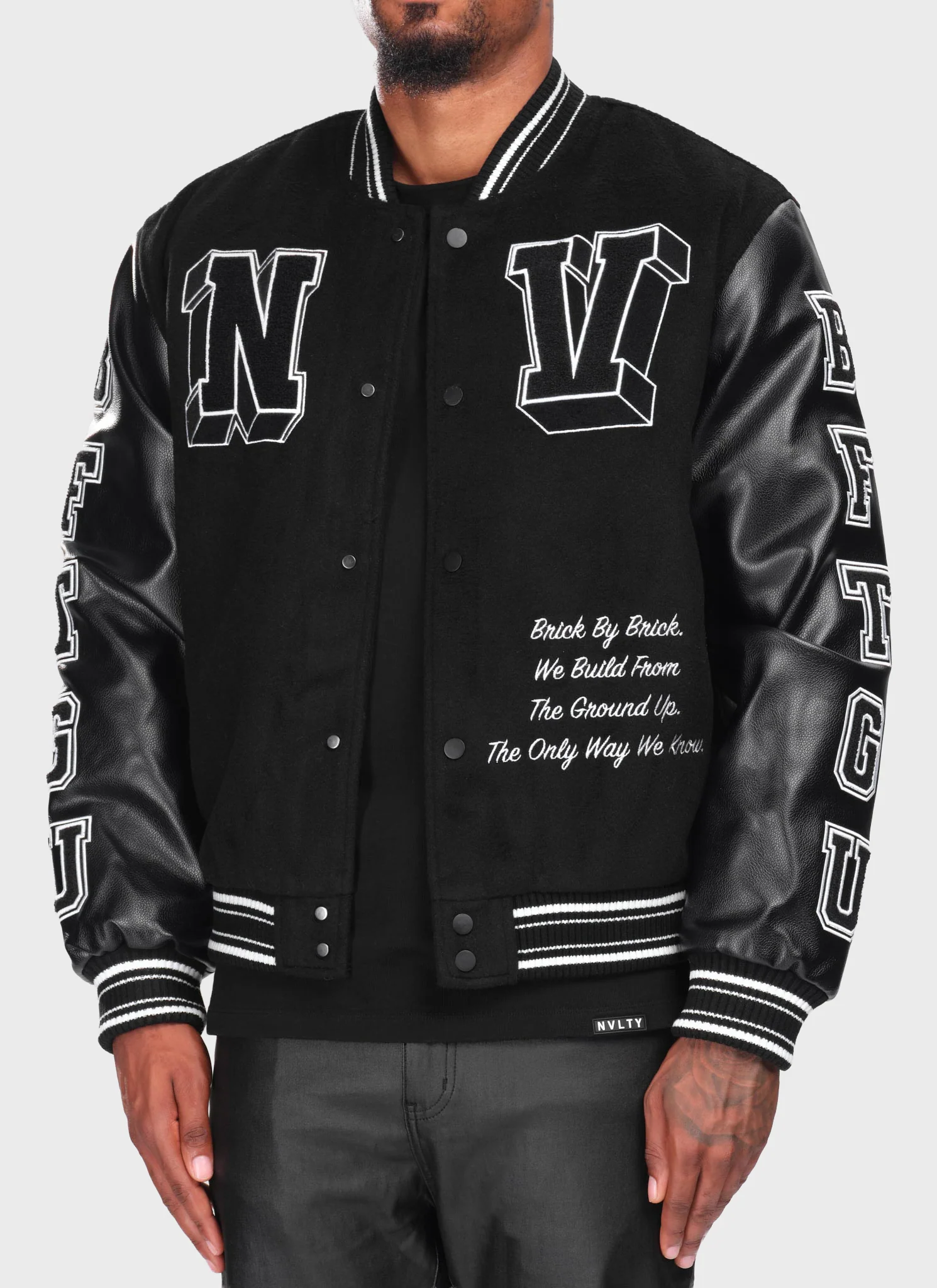 Built From The Ground Up Varsity Jacket - Black - Image 2