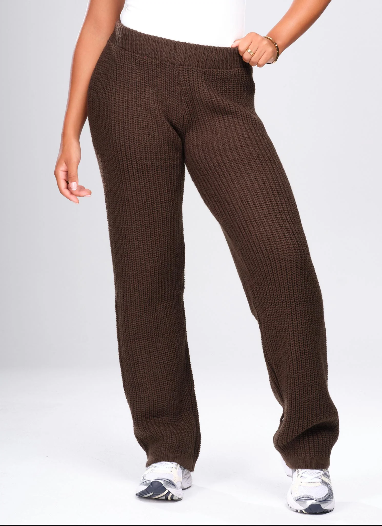 Heavyweight Knitted Joggers - Brown - Image 6