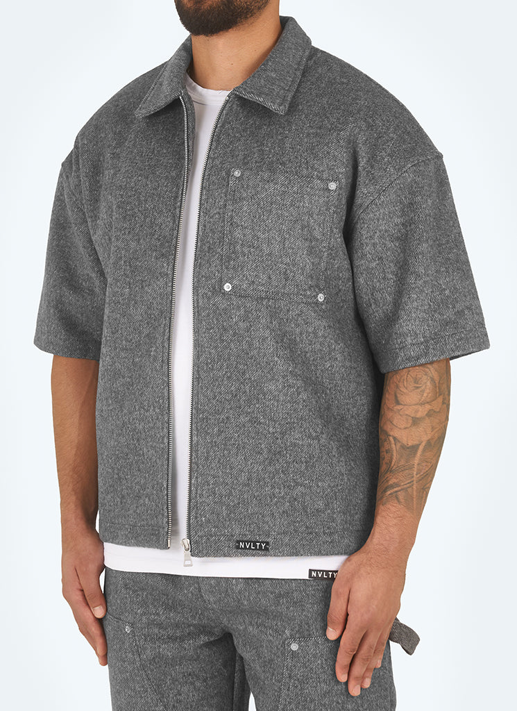 Heavyweight Wool Rivet Shirt - Grey - Image 2