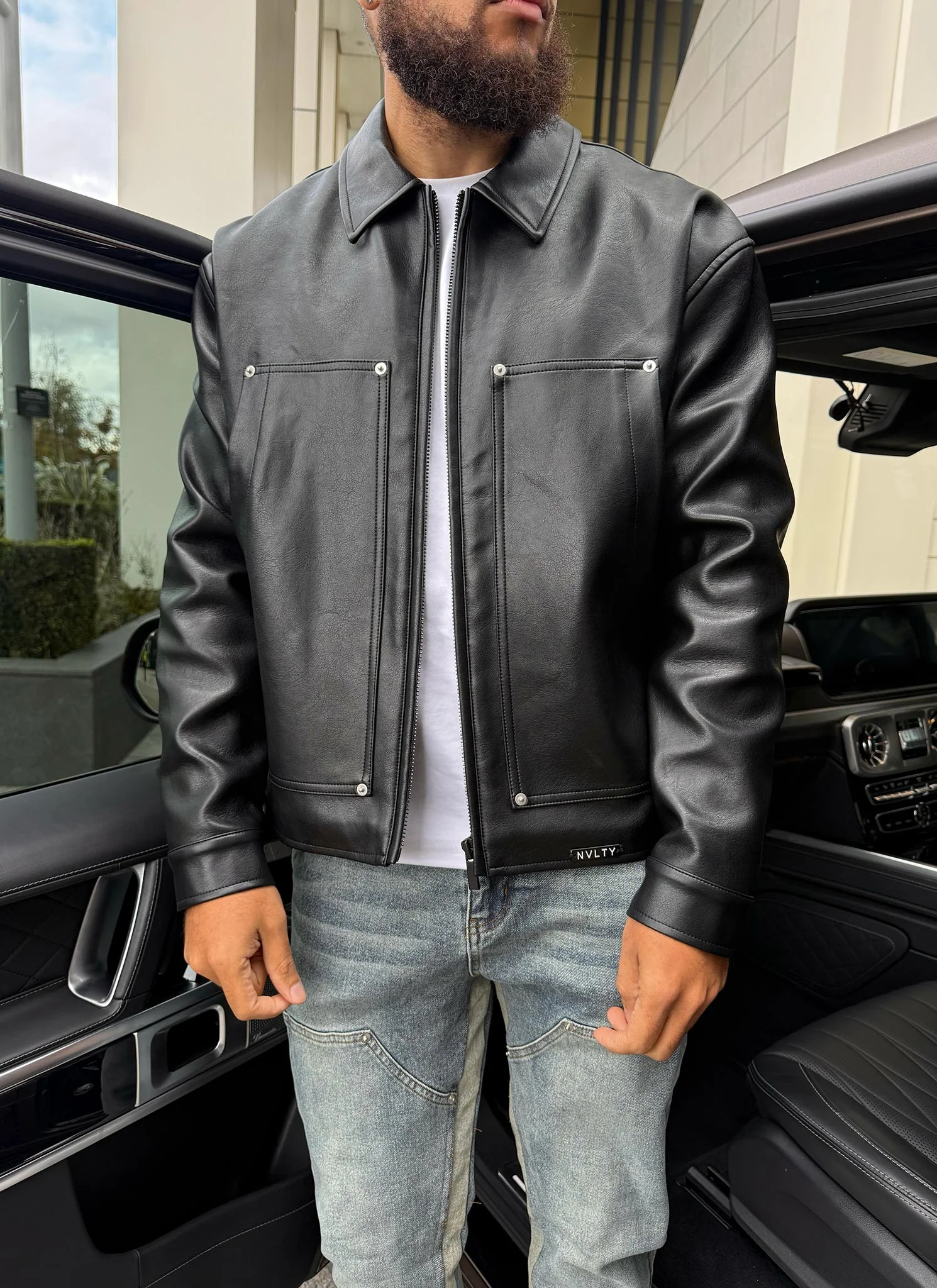 Leather Carpenter Rivet Jacket - Black - Image 5
