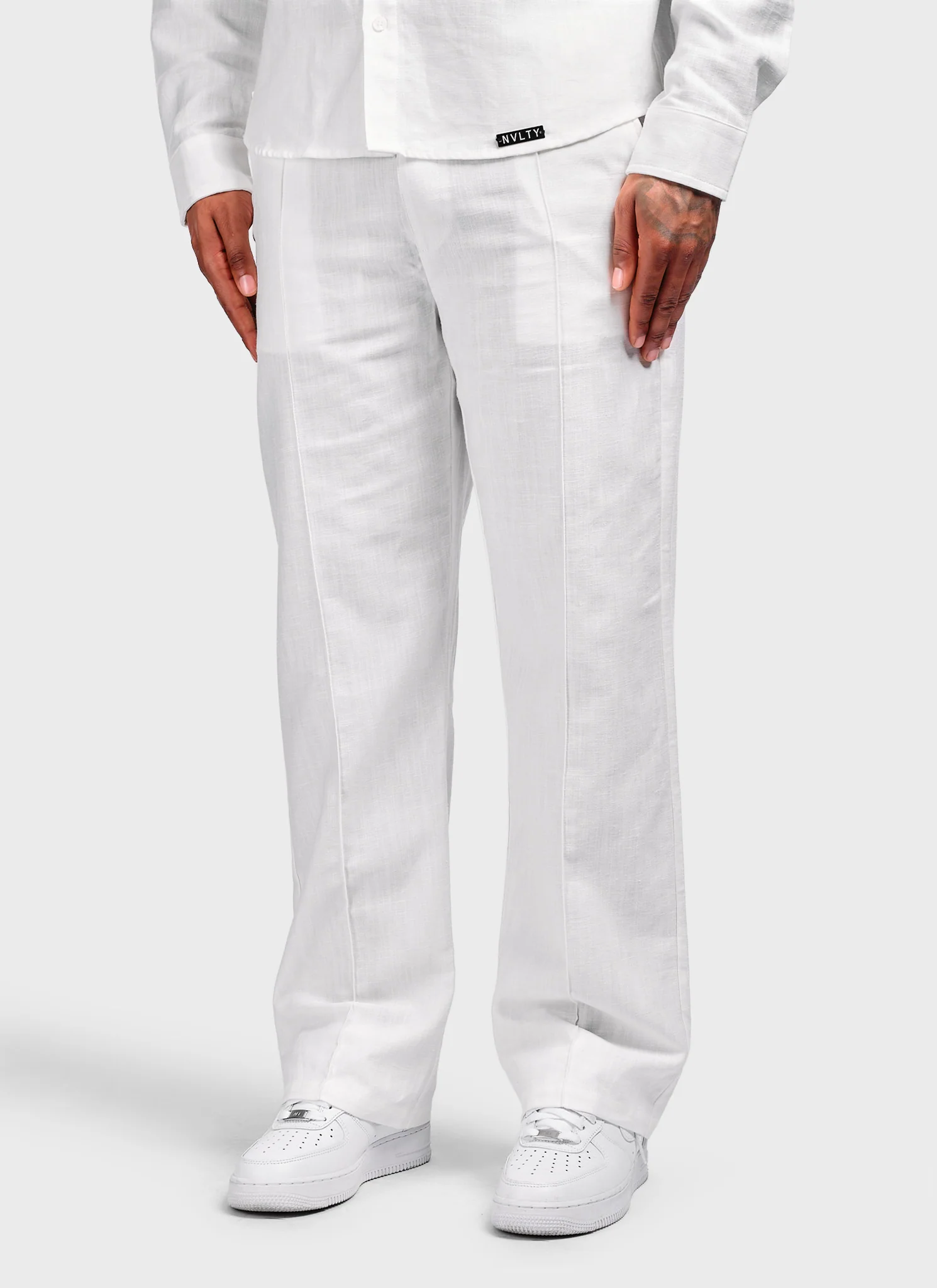 Linen Pleat Pants - White - Image 3