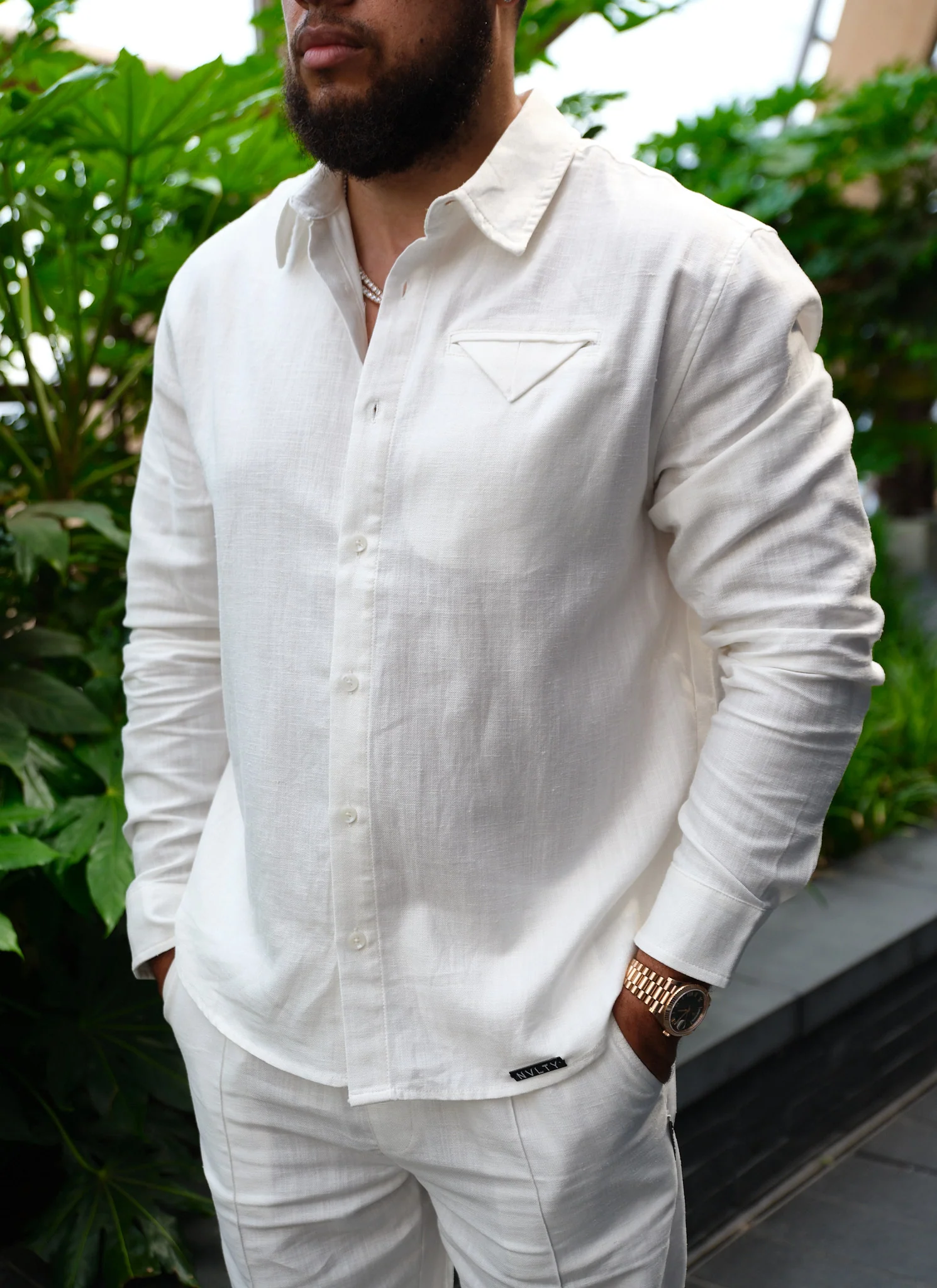 Linen Pocket Square Shirt - White - Image 8