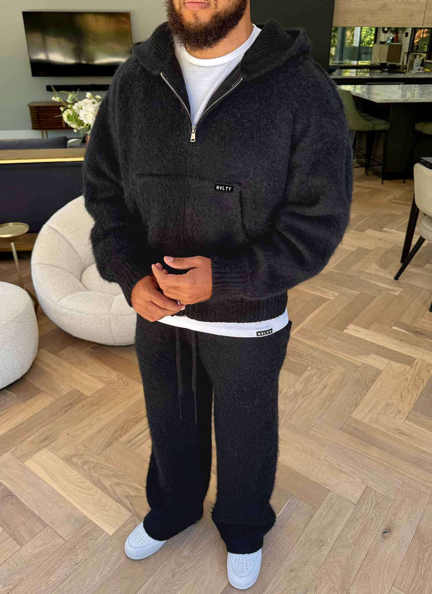 Mohair Zip Hoodie - Black - Image 3