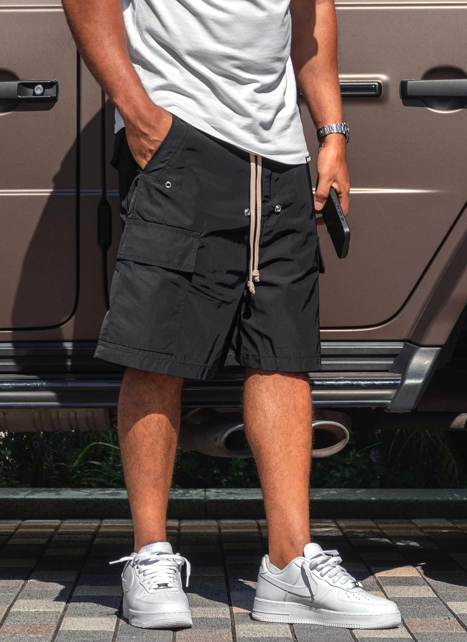 Nylon Cargo Shorts - Black - Image 9