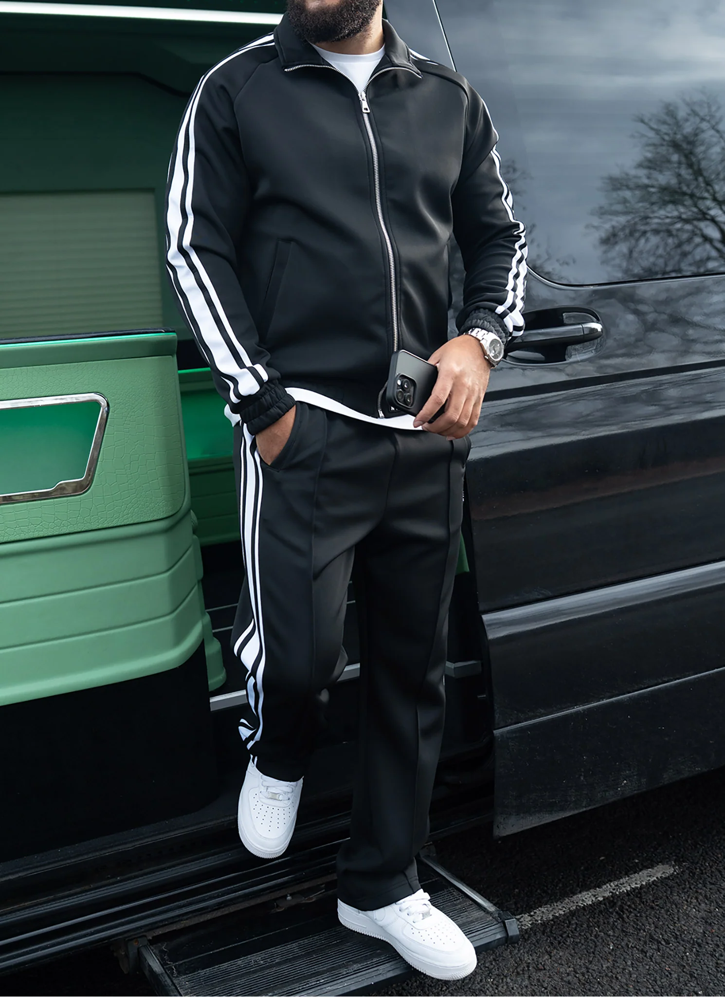 Panelled Luxe Track Jacket - Black - Image 7