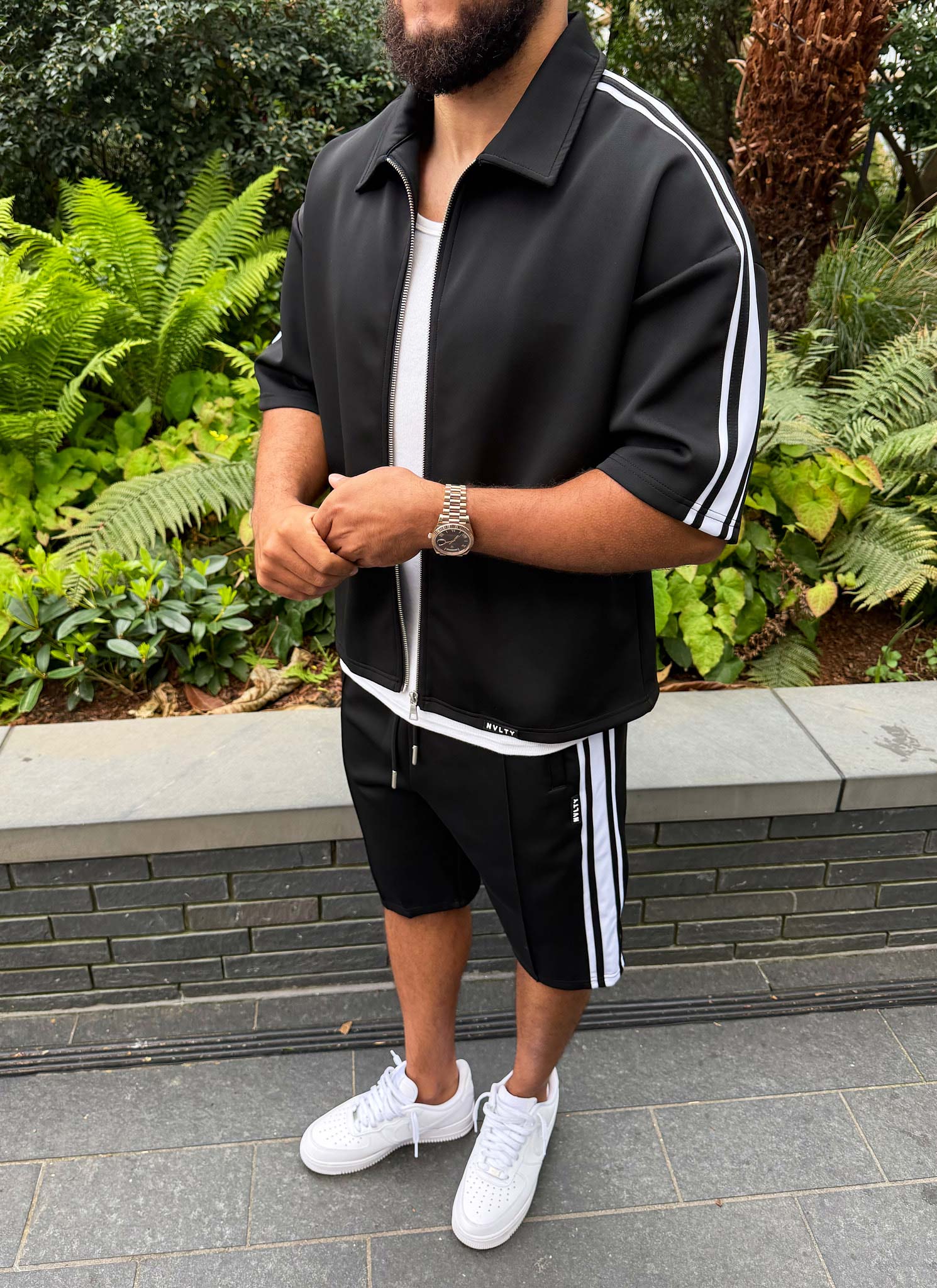 Panelled Luxe Track Shirt - Black - Image 9