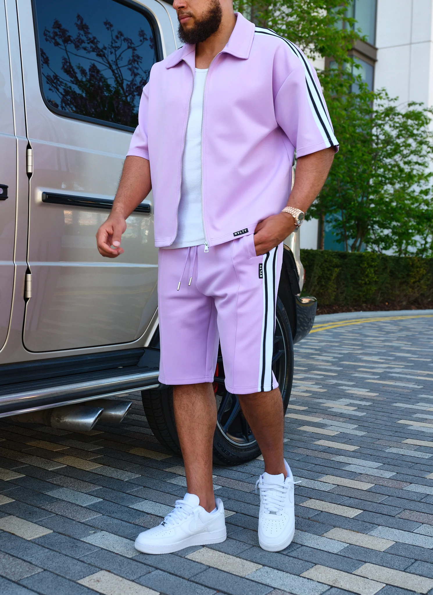 Panelled Luxe Track Shorts - Purple - Image 4