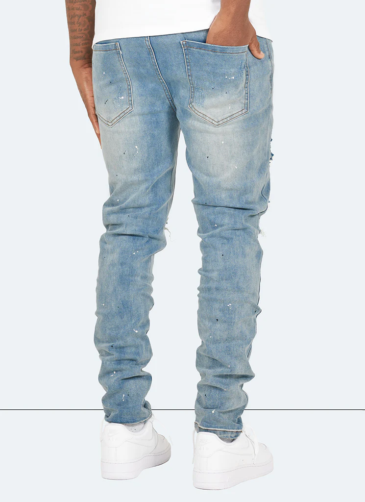 Repaired Paint Jeans - Light Blue - Image 4