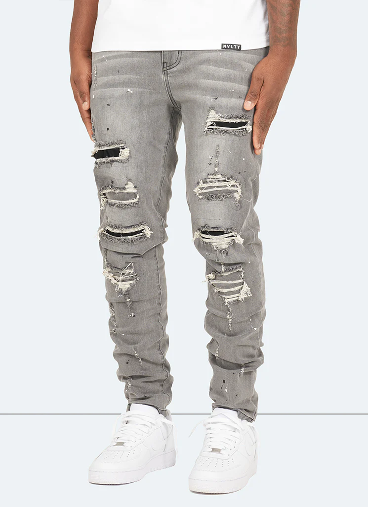 Repaired Paint Jeans - Light Grey - Image 3