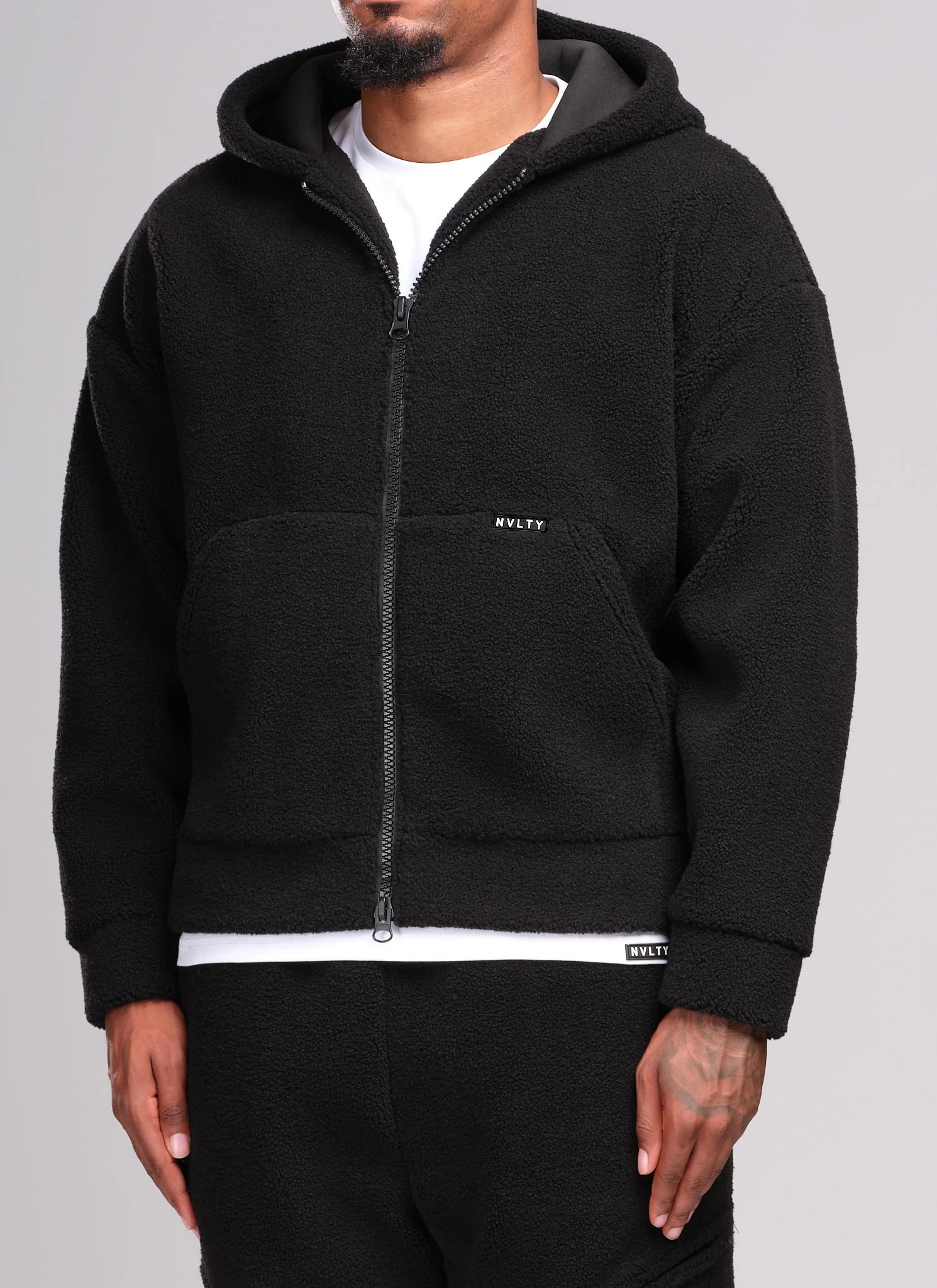 Sherpa Zip Hoodie - Black - Image 2