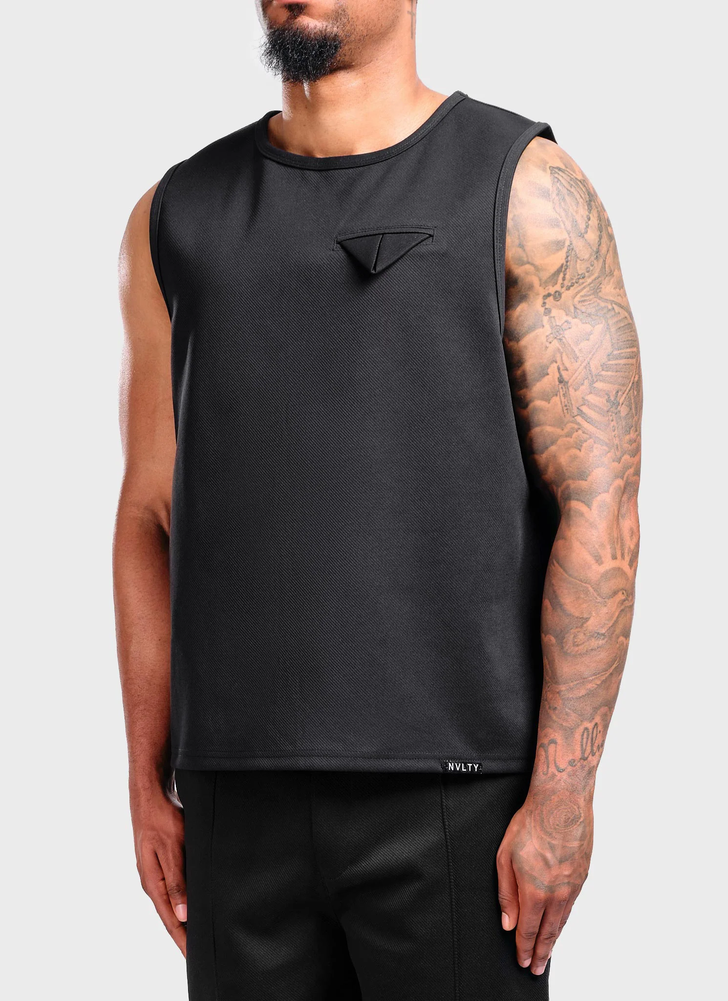 Twill Pocket Square Sleeveless - Black - Image 3