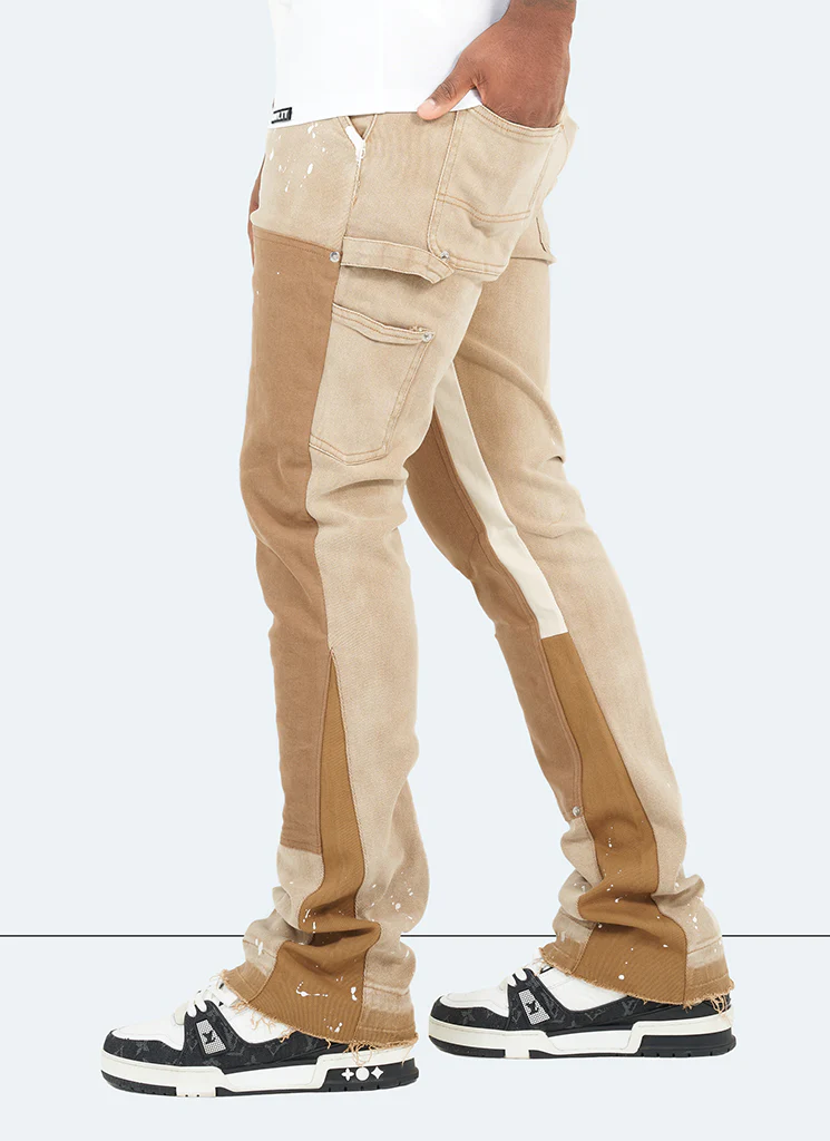 Vintage Flare Carpenter Paint Jeans - Washed Tan - Image 4