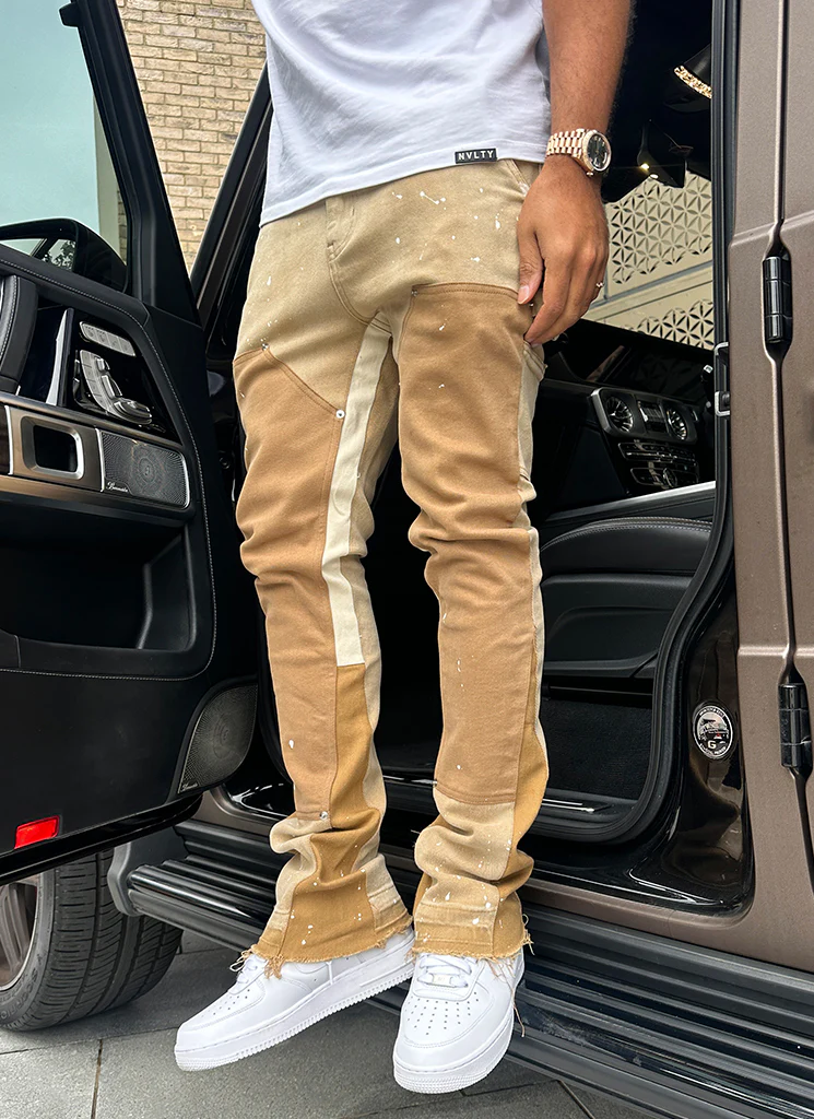 Vintage Flare Carpenter Paint Jeans - Washed Tan - Image 8