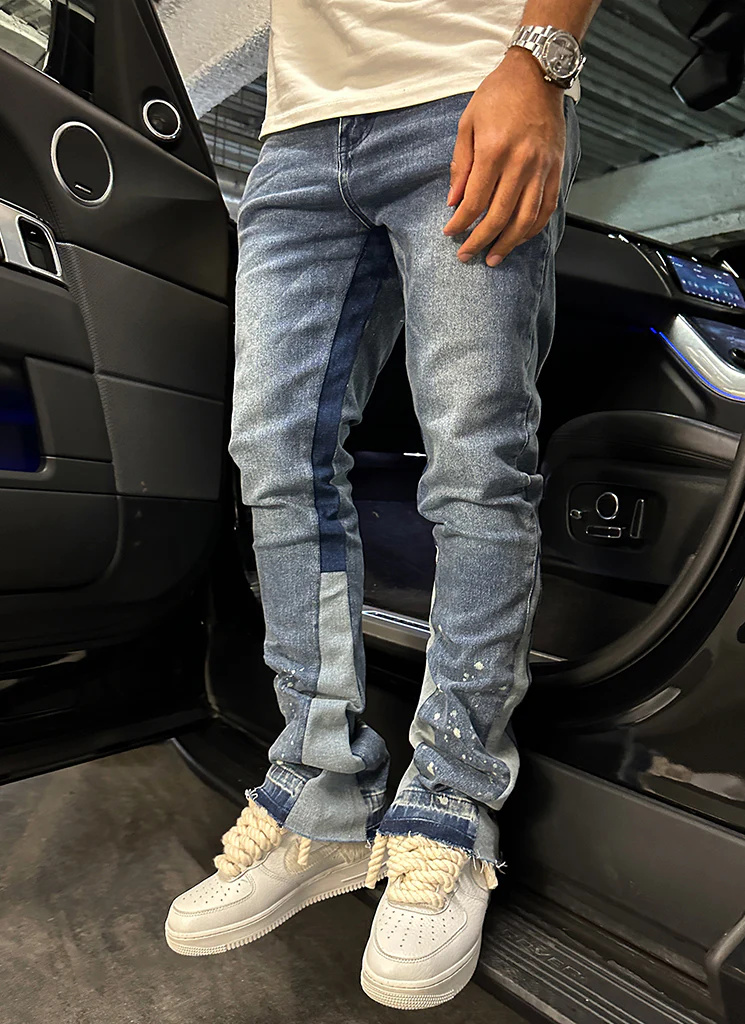 Vintage Flare Paint Jeans - Blue - Image 3