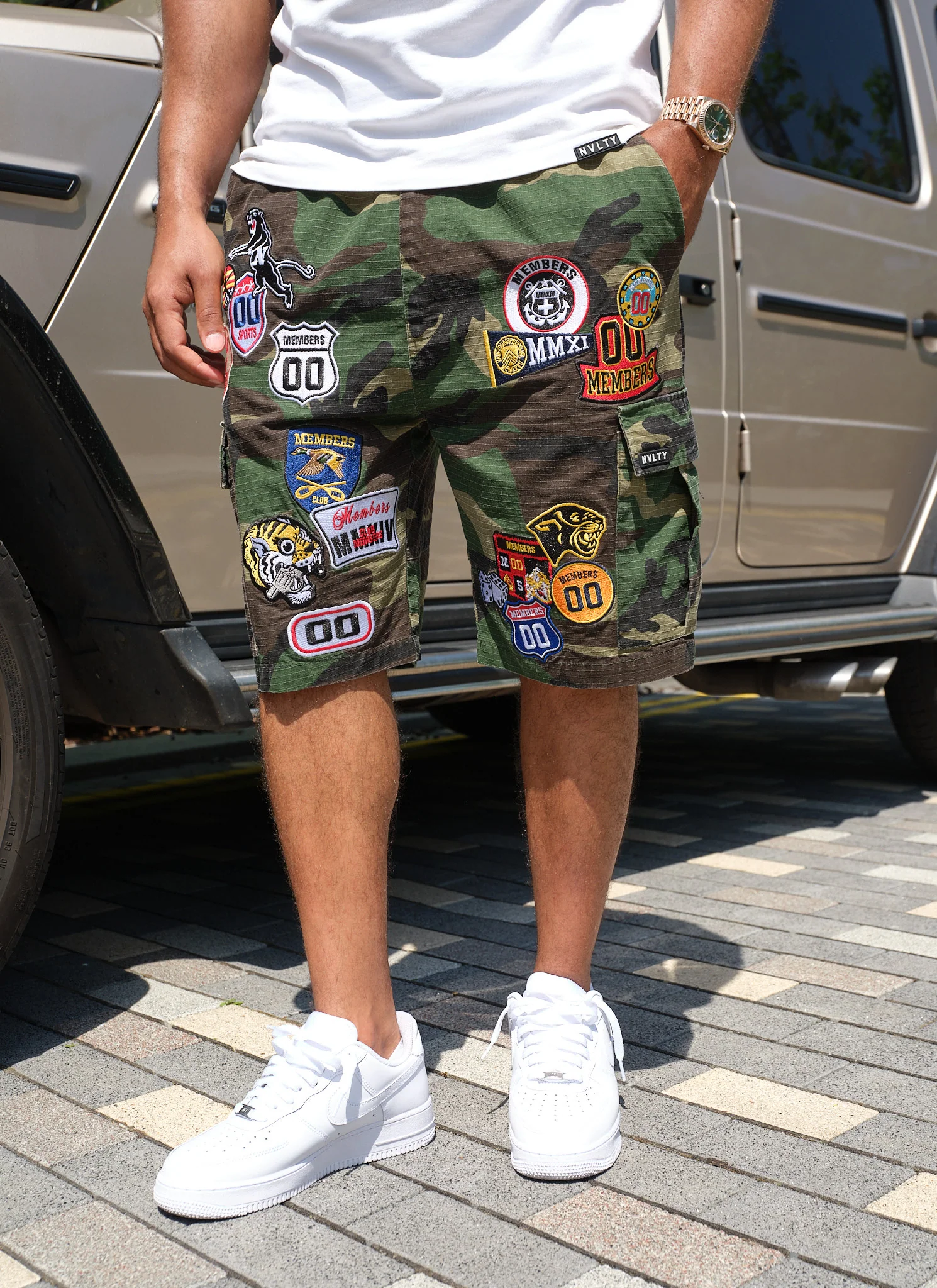 Vintage Patch Cargo Shorts - Camo - Image 9