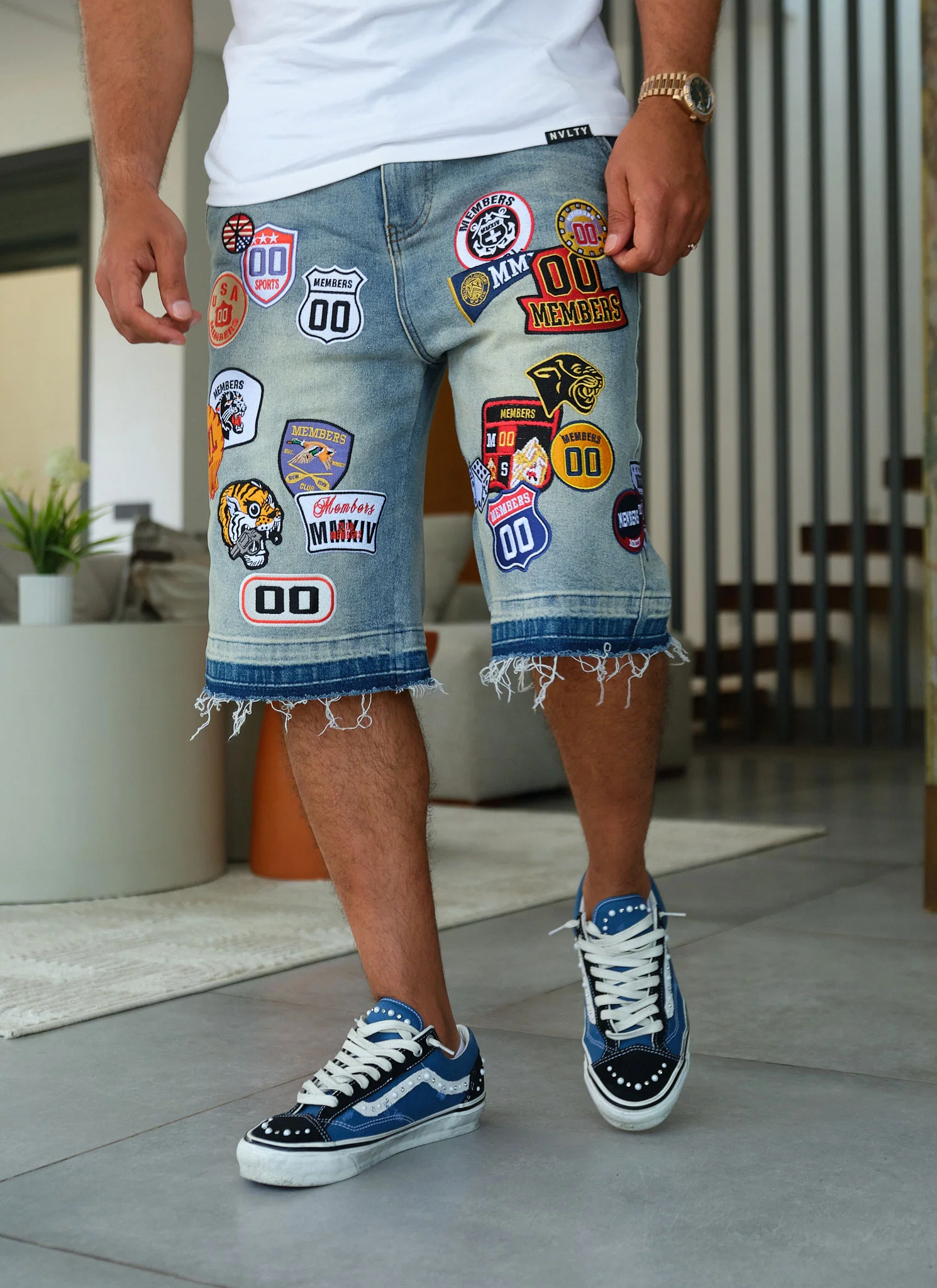 Vintage Patch Denim Shorts - Blue - Image 4