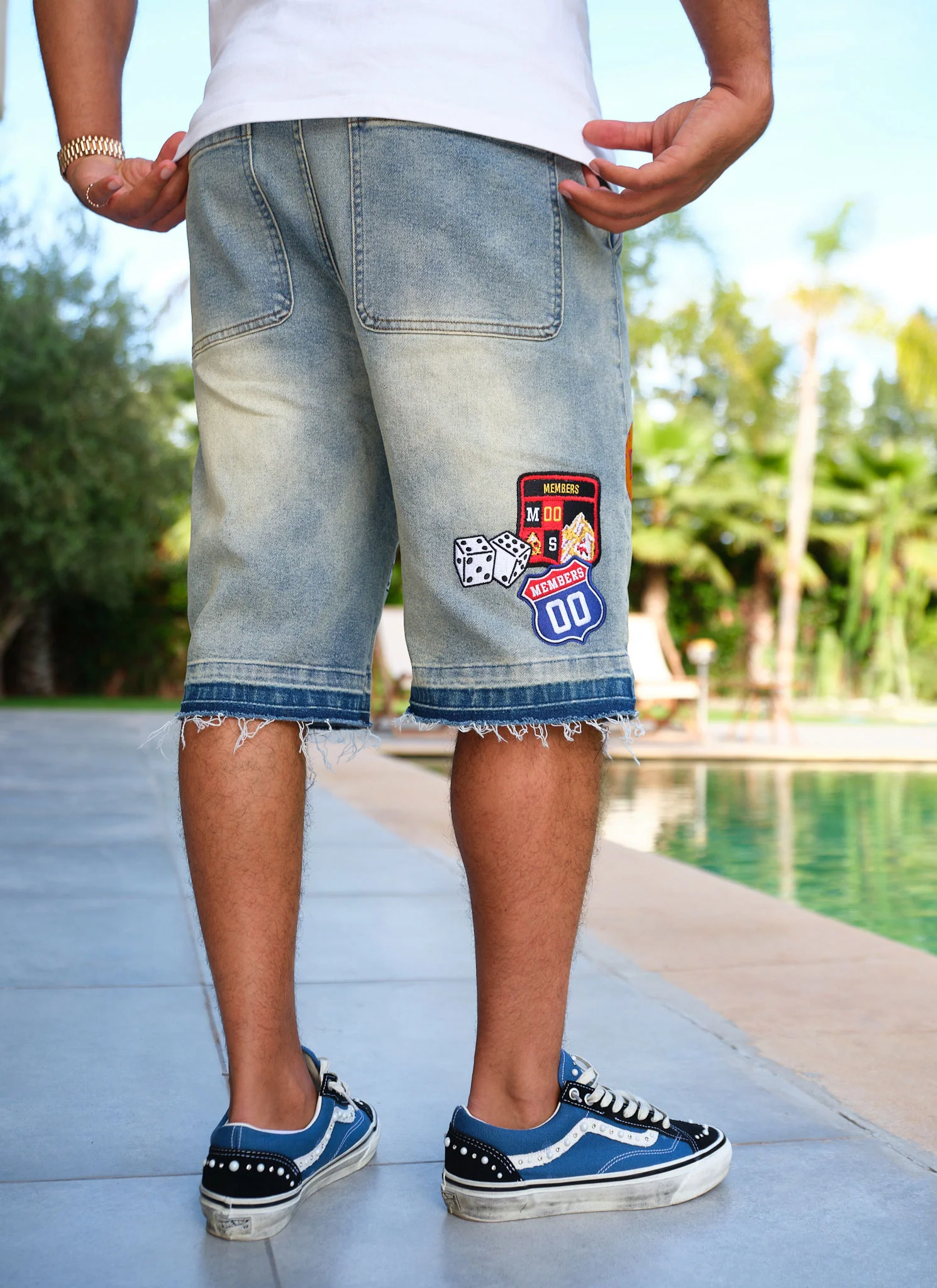 Vintage Patch Denim Shorts - Blue - Image 6