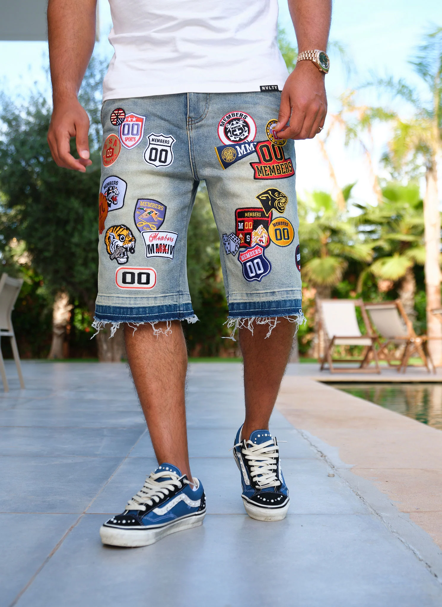 Vintage Patch Denim Shorts - Blue - Image 8