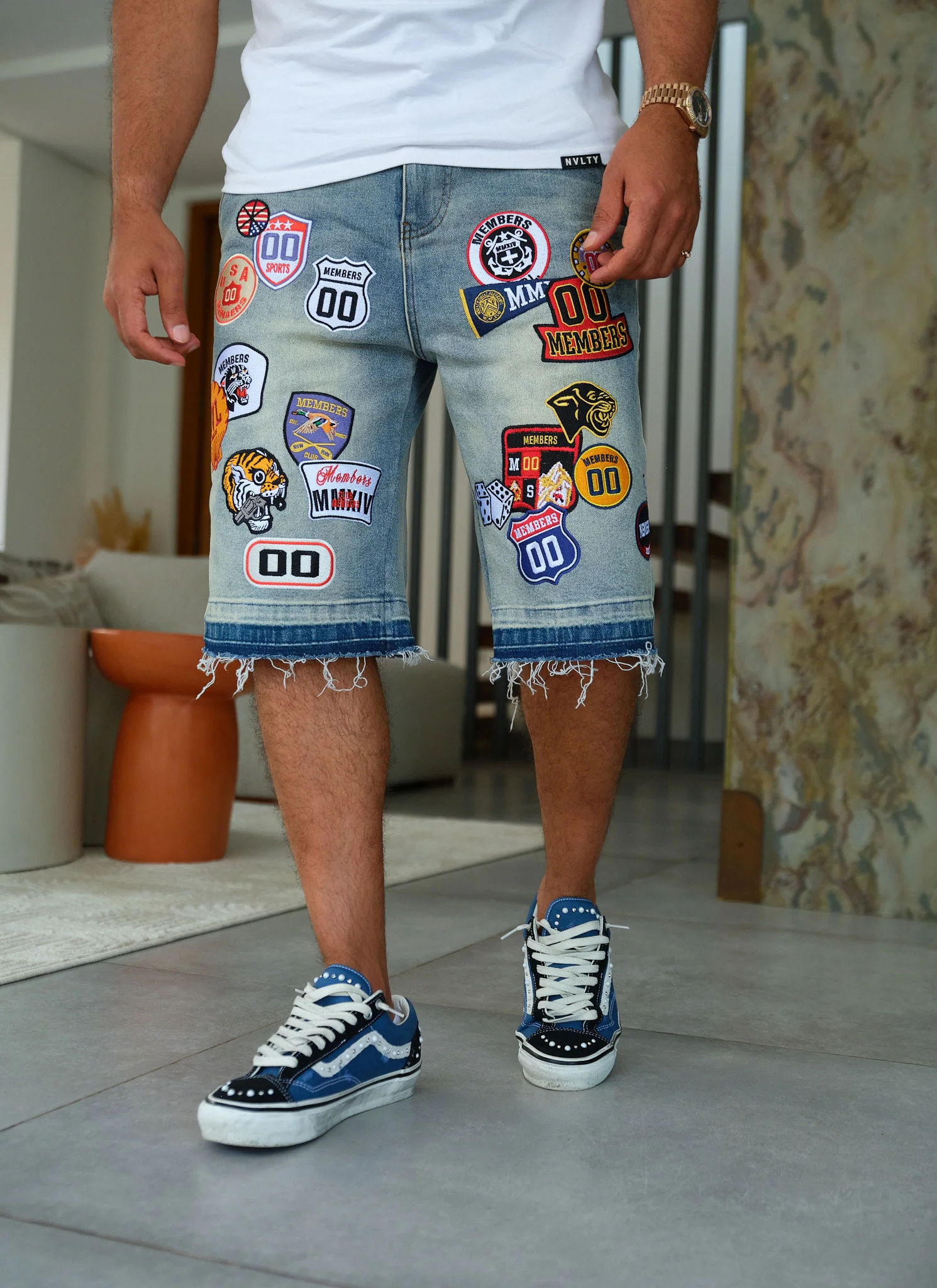 Vintage Patch Denim Shorts - Blue - Image 9