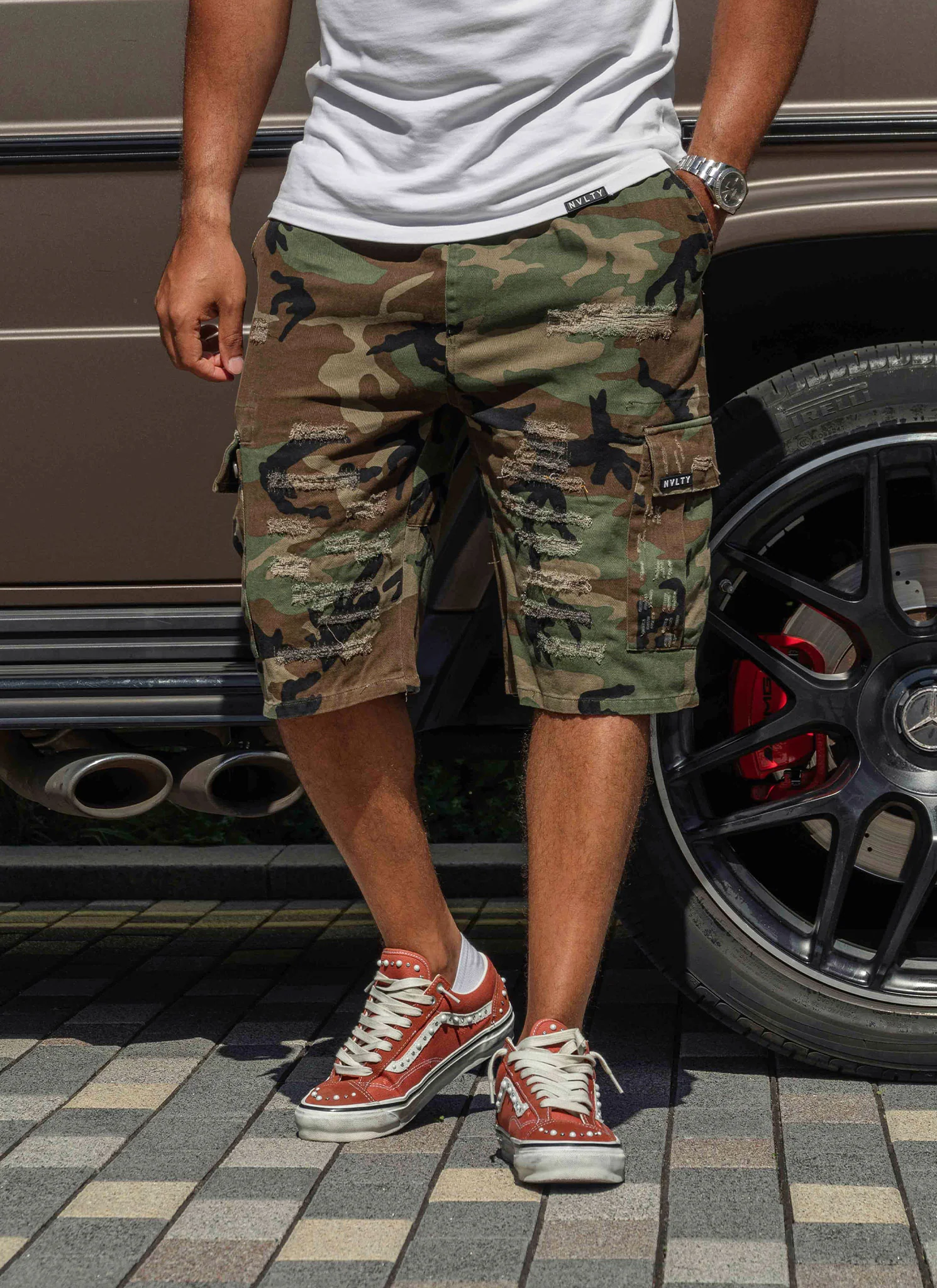 Vintage Repaired Cargo Shorts - Camo - Image 4