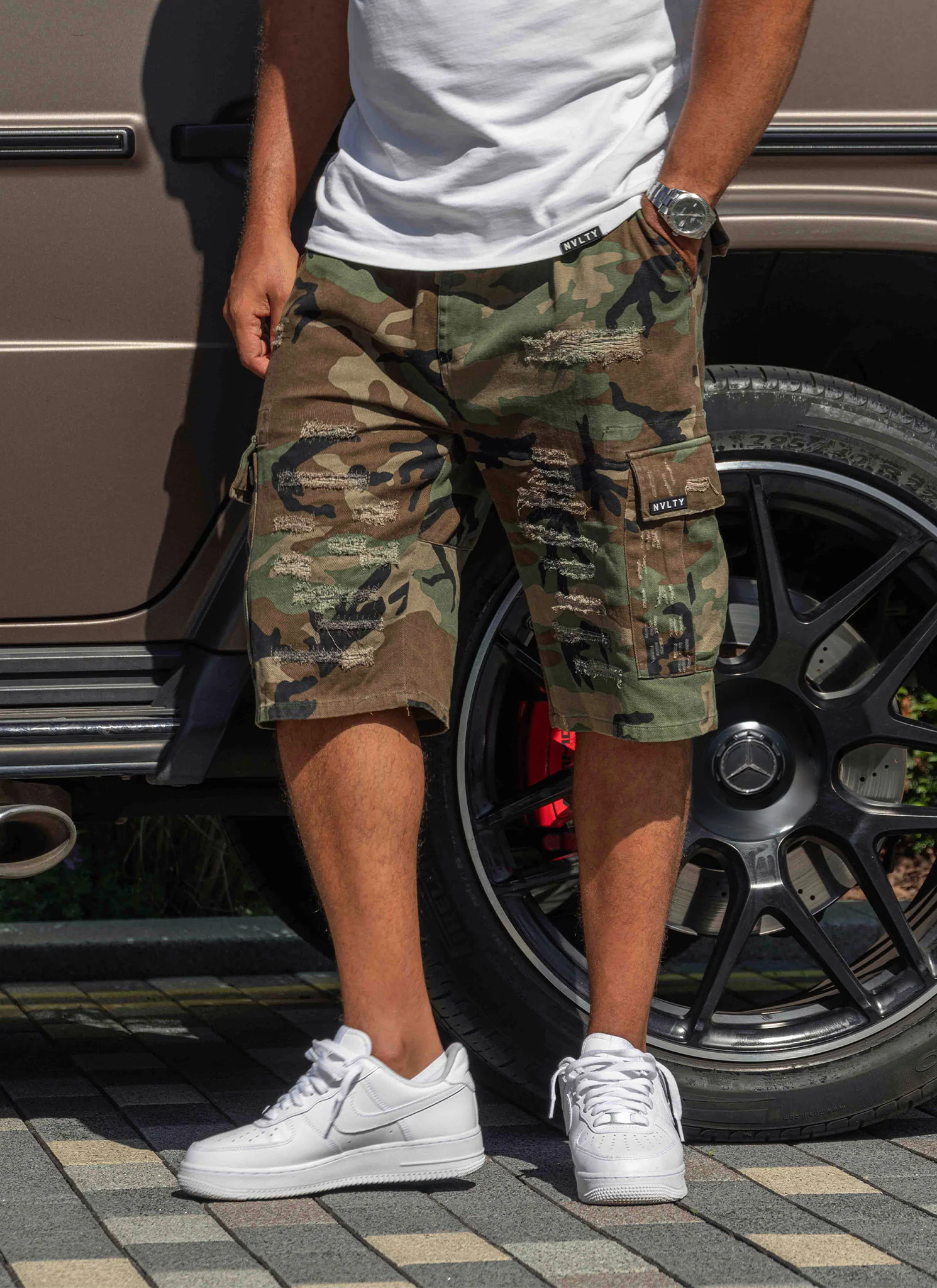Vintage Repaired Cargo Shorts - Camo - Image 7