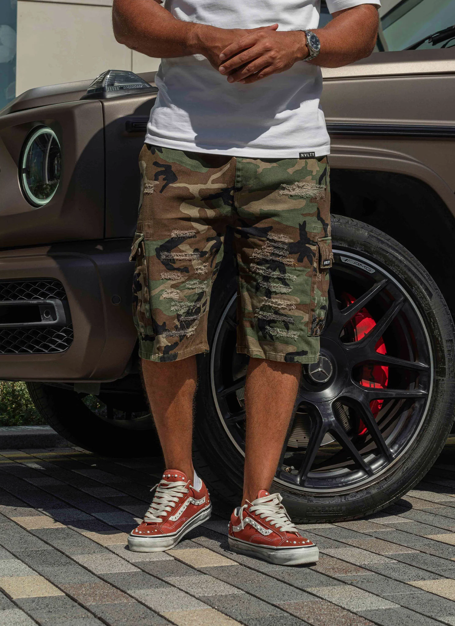 Vintage Repaired Cargo Shorts - Camo - Image 8