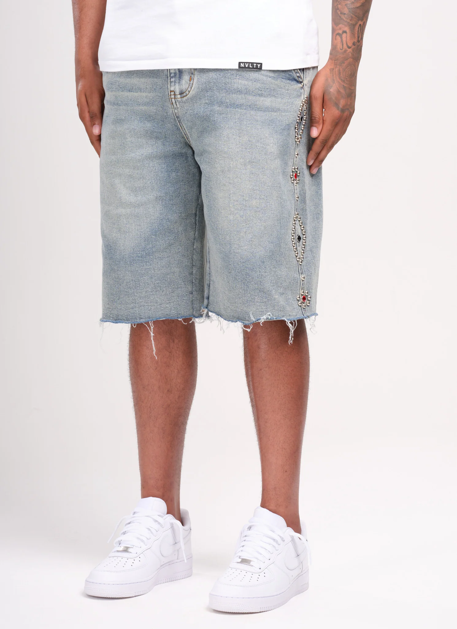 Vintage Studded Denim Shorts - Blue - Image 3
