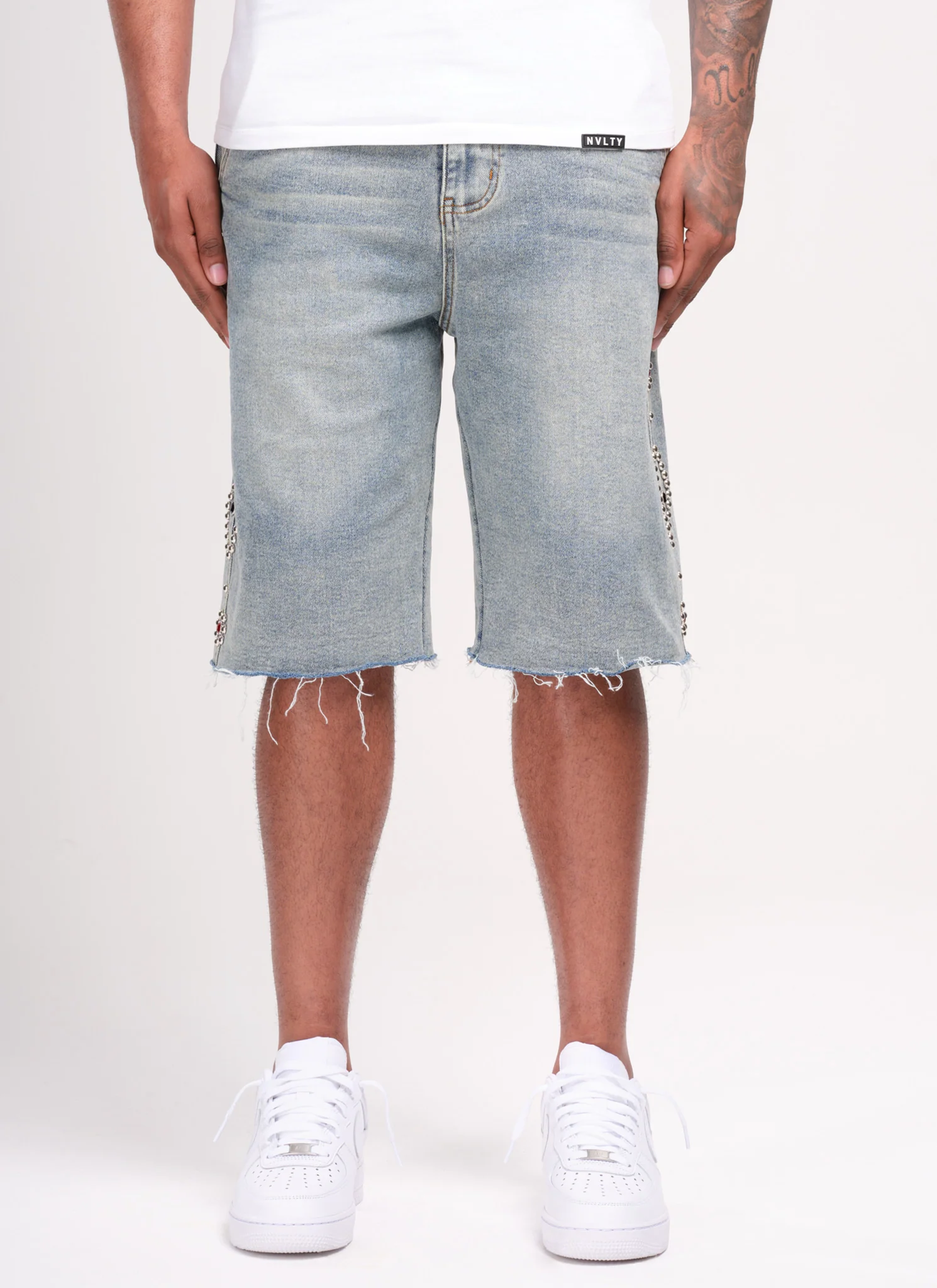 Vintage Studded Denim Shorts - Blue - Image 5
